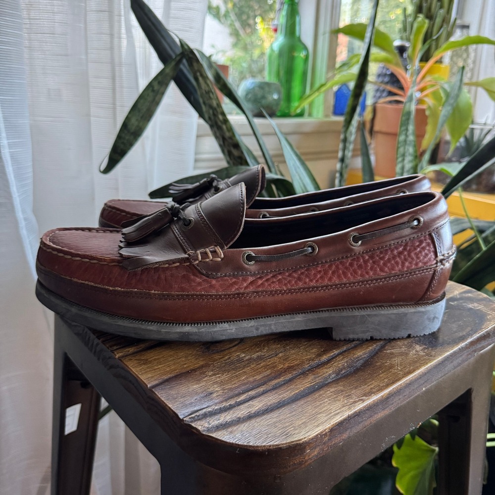 Dockers Mens Brown Leather Tassel Kiltie Loafers Boat Shoes Size 12M